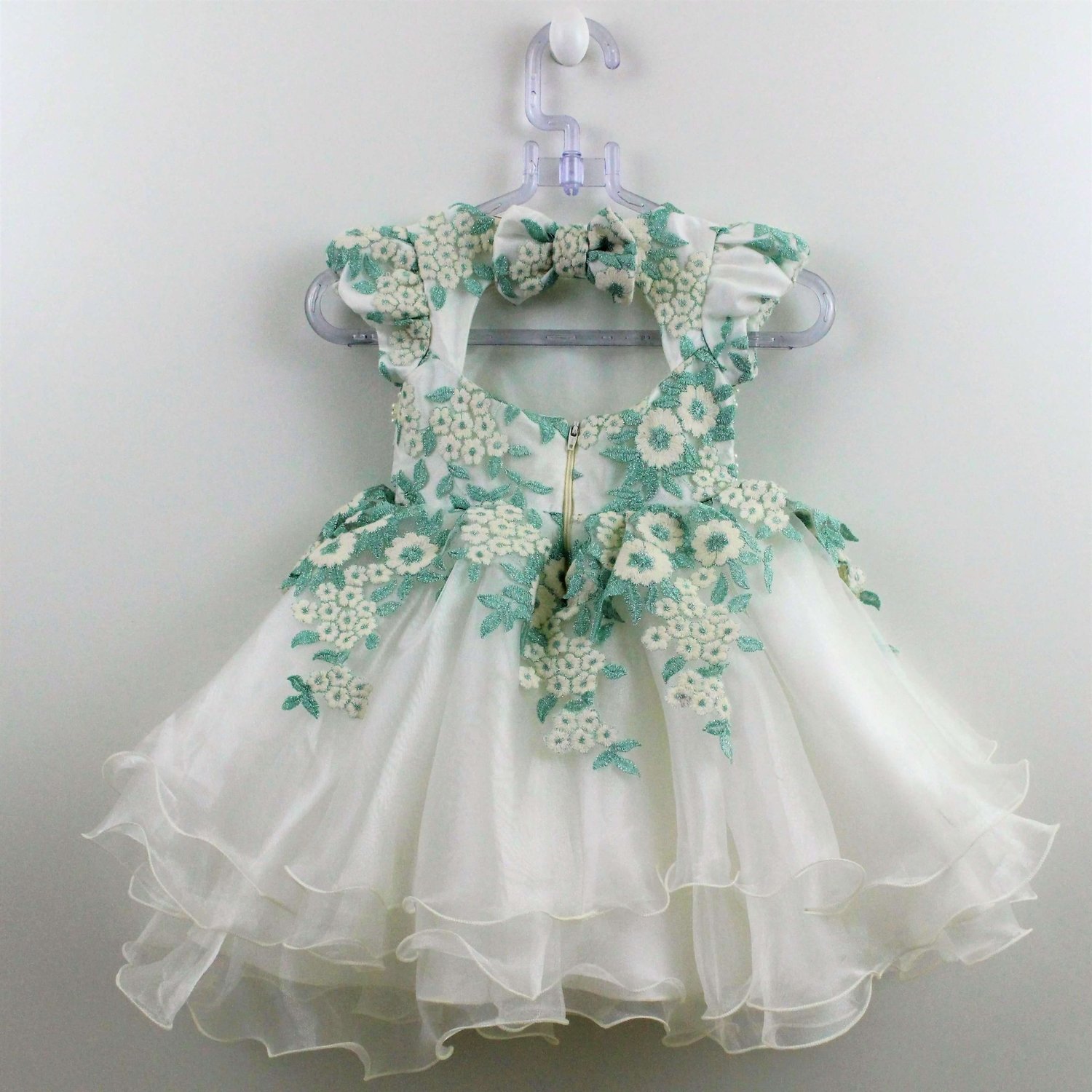 vestido infantil de festa verde agua