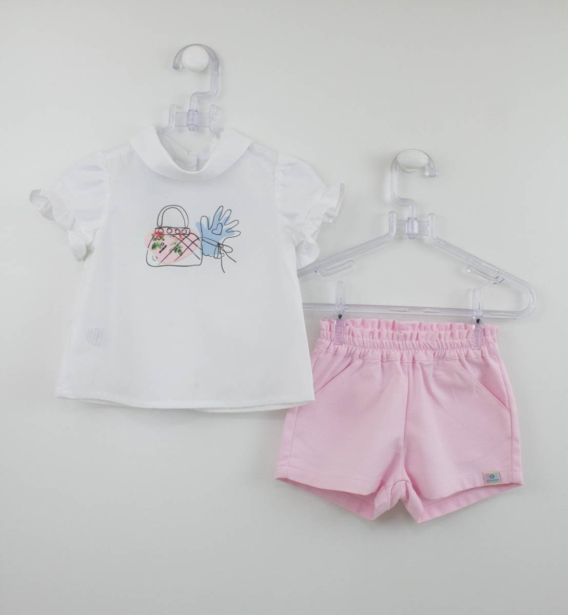 Conjunto Infantil Blusa Manga Longa e Shorts Azul Jeans e Rosa