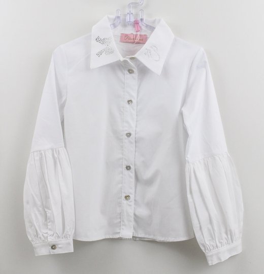 Camisa Tricoline Branca Cristais Gola Pituchinhus