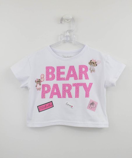 Blusa Branca Cotton Bear Party Patches Pituchinhus