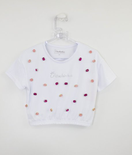 Blusa Cotton Branca Pedras Coloridas Pituchinhus