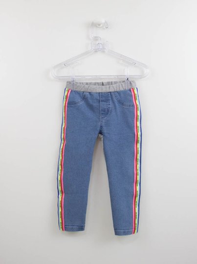 Calça Jeans com Malha e Faixa Colorida Momi Mini