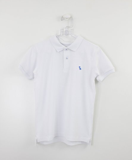Camisa Polo Branca Infantil Dudes Logo Azul
