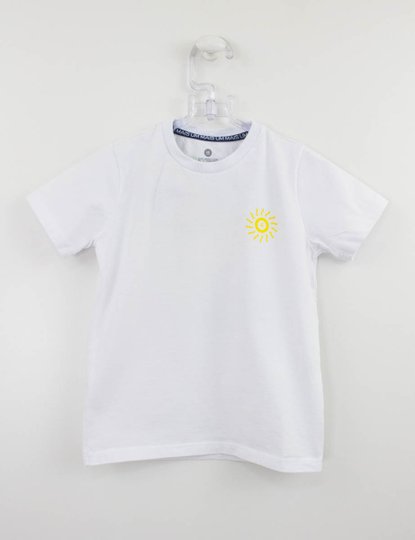 Camiseta Branca Infantil Sol Estampa Costas Um Mais Um