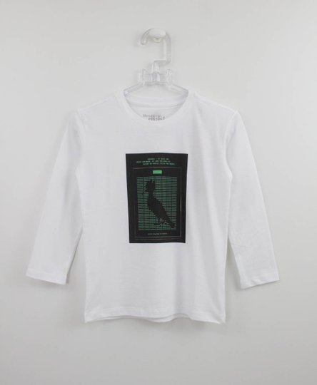 Camiseta Branca Manga Longa Estampa Binário Reserva Mini