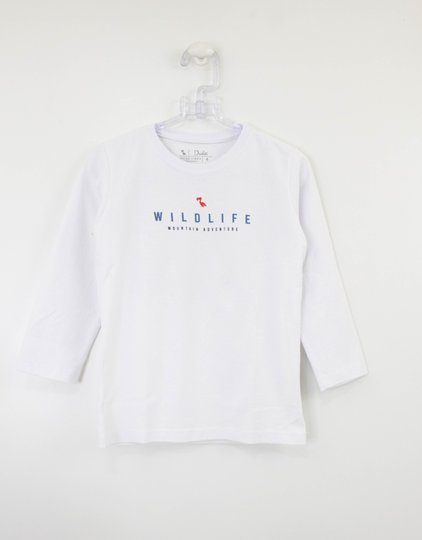 Camiseta Infantil Branca Wildlife Manga Longa Dudes