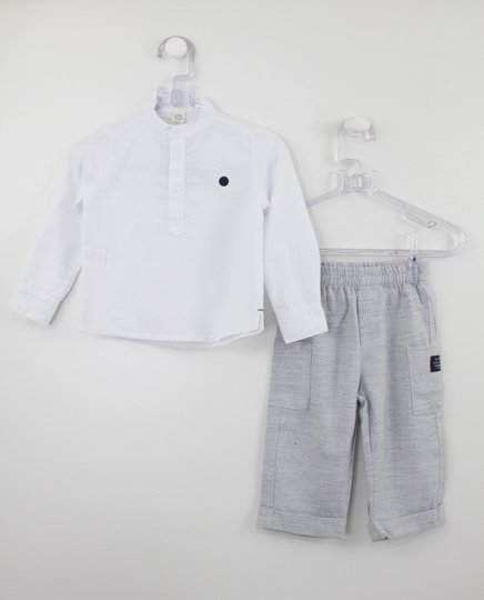 Conjunto Bebê Camisa Branca e Calça Mescla Um mais Um