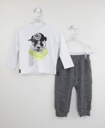 Conjunto Camiseta Panda e Calça Malha Um mais Um