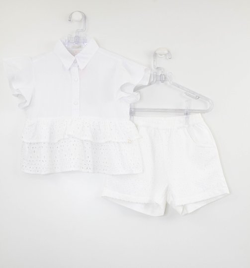 Conjunto Infantil Branco Camisa e Short Laise Um Mais Um