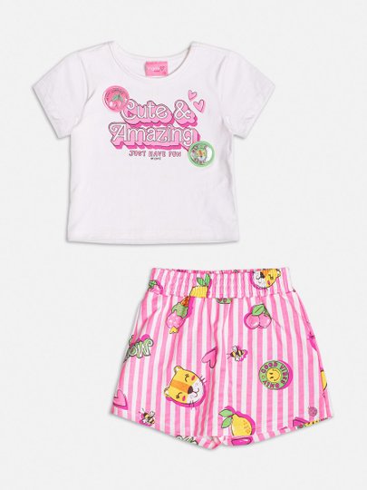 Conjunto Infantil Momi Blusa e Saia Short Malha Listras