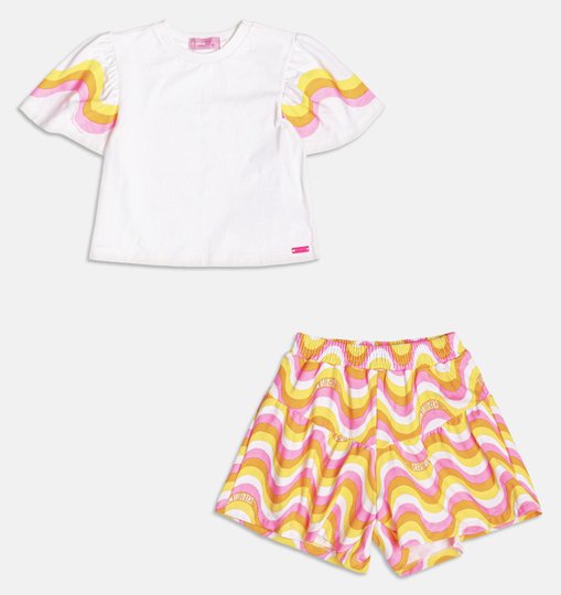 Conjunto Infantil Momi Blusa e Short Ondas Neon