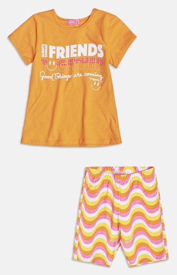 Conjunto Infantil Momi Blusa Laranja e Bermuda Malha Neon