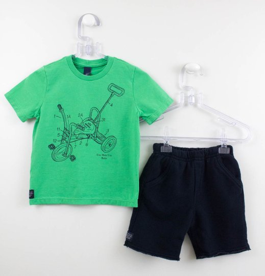 Conjunto Menino 1+1 Baby Camiseta Triciclo + Bermuda Moletom