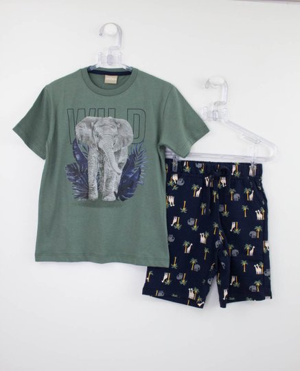 Conjunto Milon Camiseta Elefante e Bermuda Moletom Estampada