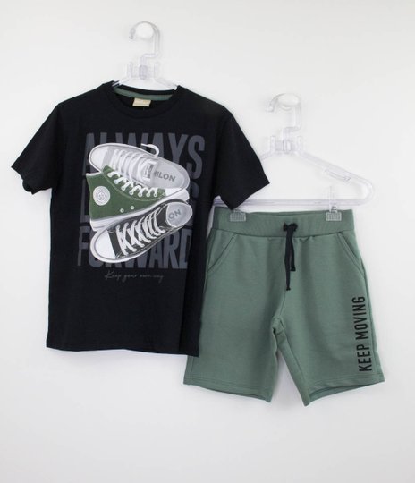 Conjunto Milon Camiseta Tênis e Bermuda Moletom Verde