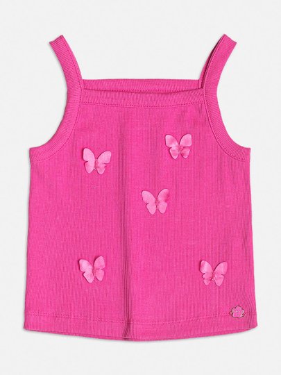 Regata Pink Infantil Momi Malha Canelada com Borboletas