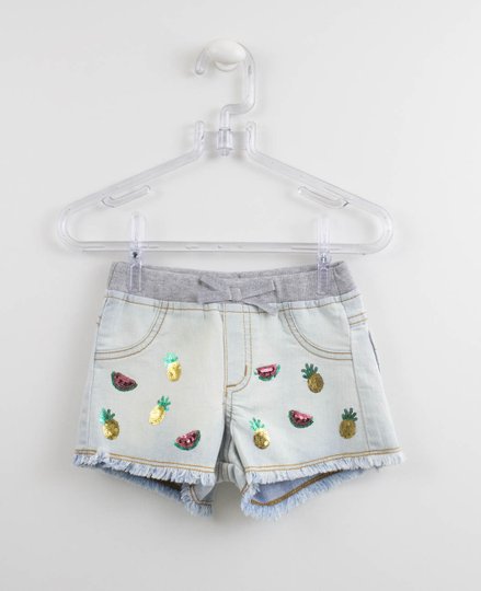 Shorts Jeans com Bordado Frutinhas Momi Mini
