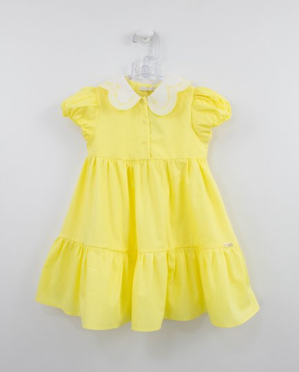 Vestido Bebê Amarelo Gola Bordada Um mais Um