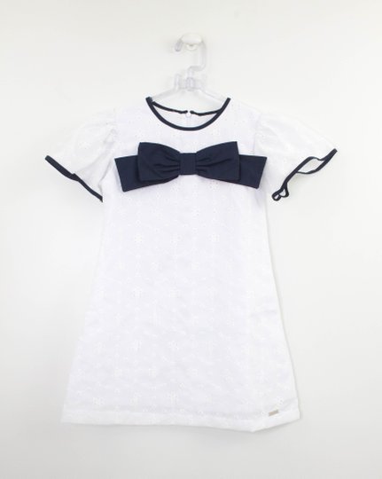 Vestido Laise Branco com Laço Infantil Um Mais Um