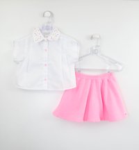 Conjunto Momi Mini Blusa Bolsa Crochê e Saia Short Malha - Xuá Kids