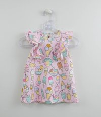 Vestido Bebê Manga Curta Cotton Rosa Sorvete