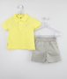 Conjunto Bebê Polo Amarela e Bermuda Areia Um mais Um