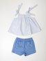 Conjunto Bebê Um Mais Um Bata Listras e Short Azul