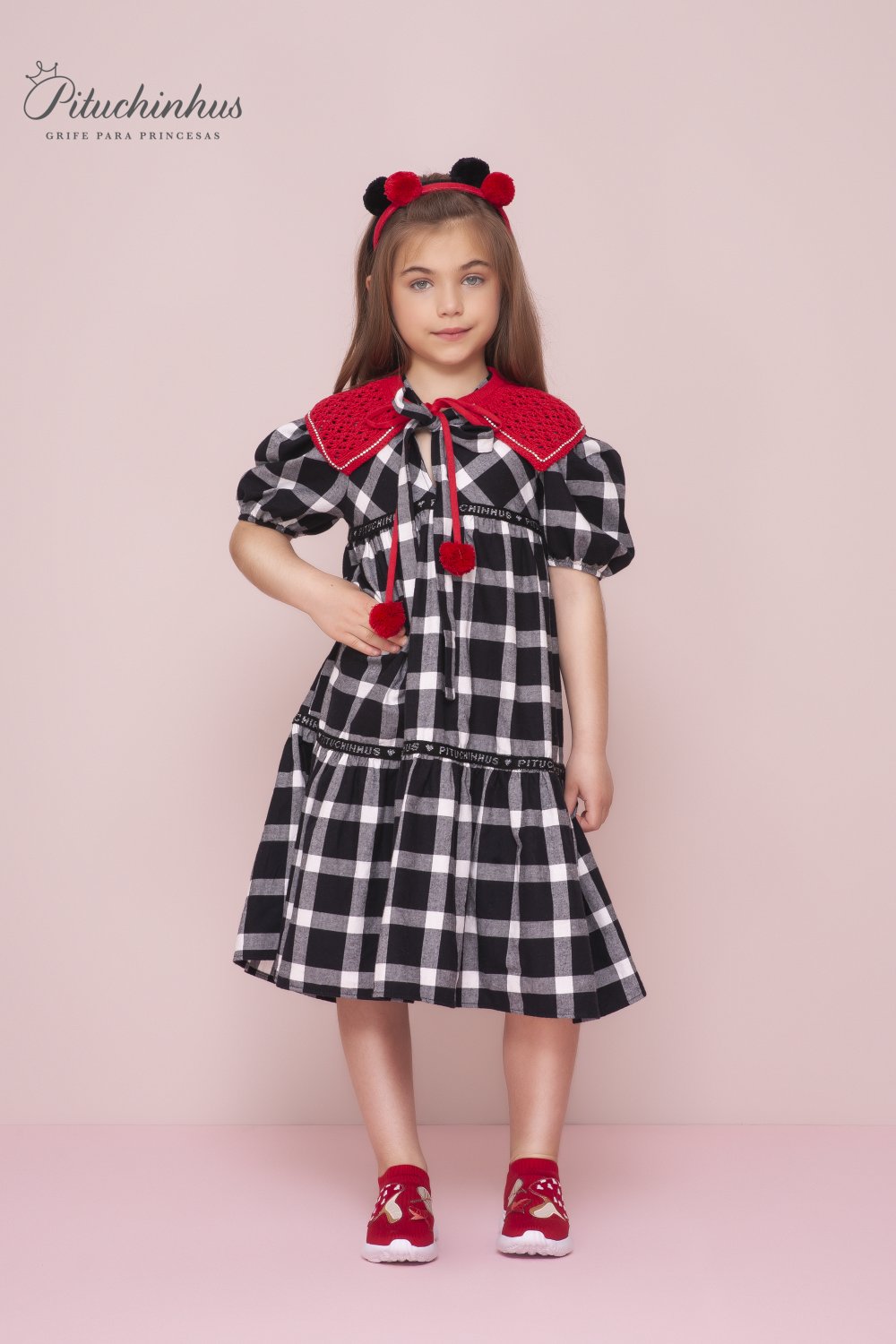 Vestido de princesa xadrez para meninas, Barbie Cosplay infantil